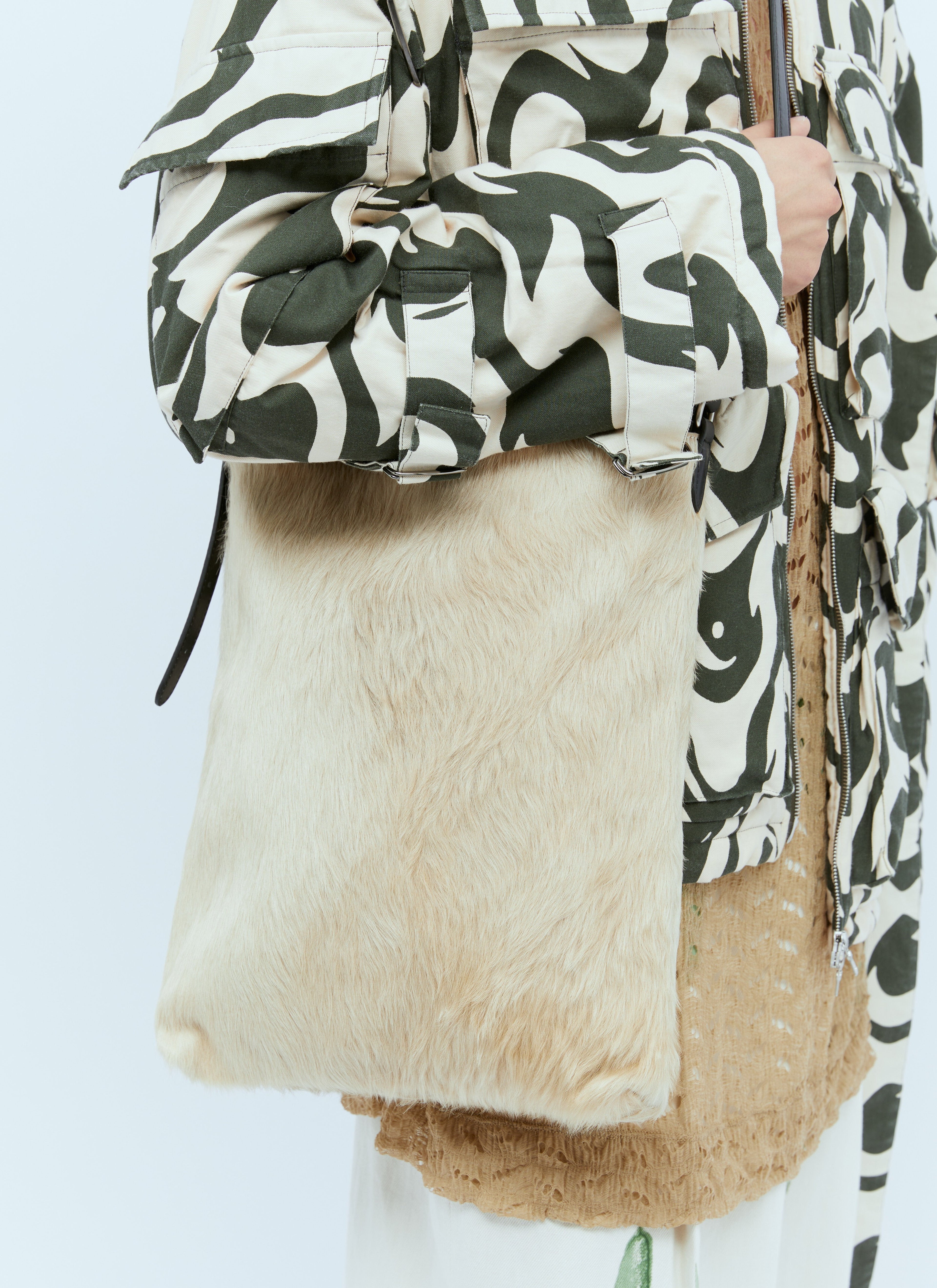 Dries Van Noten Men Leather-Trimmed Hair Tote Bag