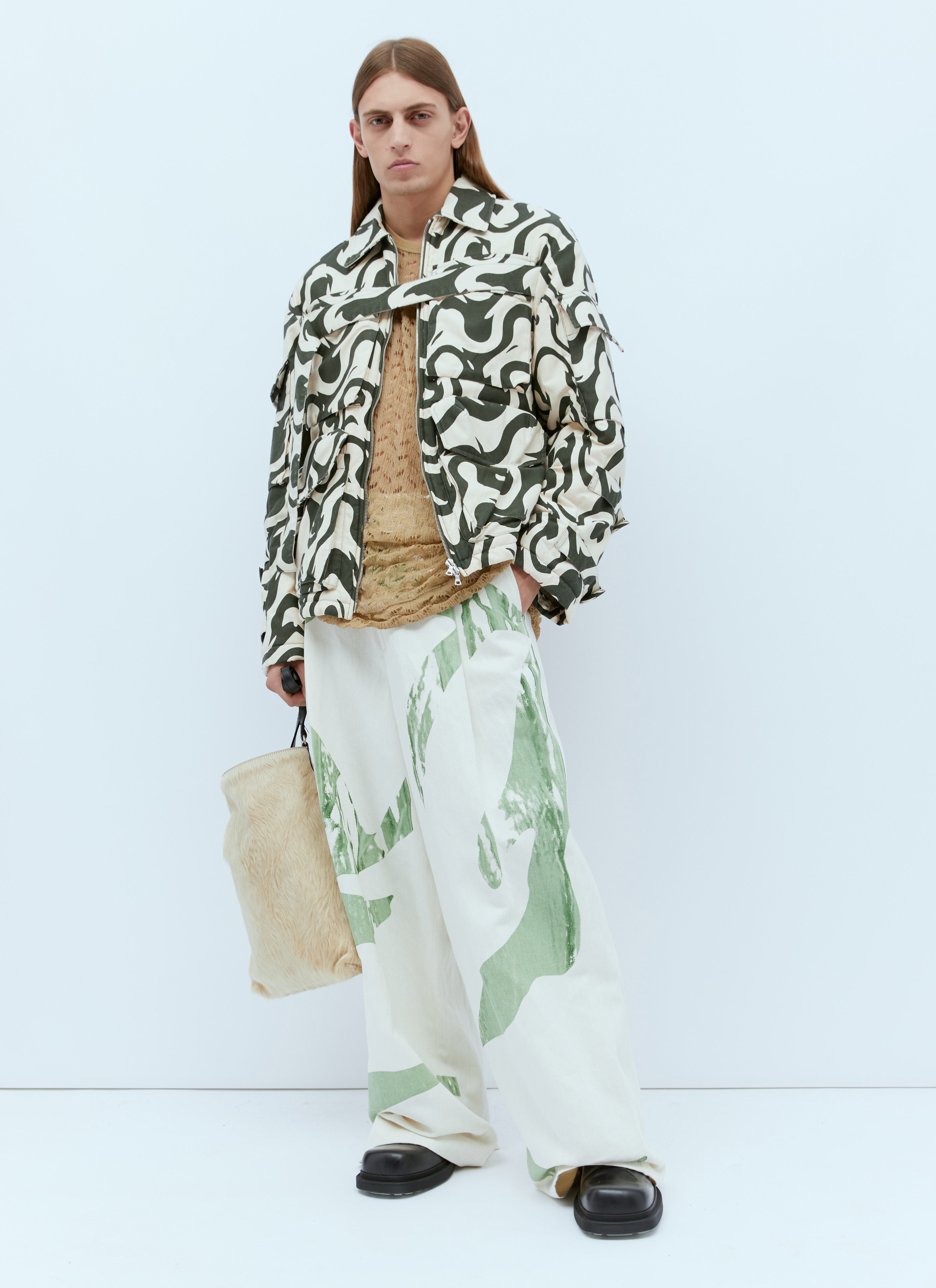 Dries Van Noten Men Leather-Trimmed Hair Tote Bag