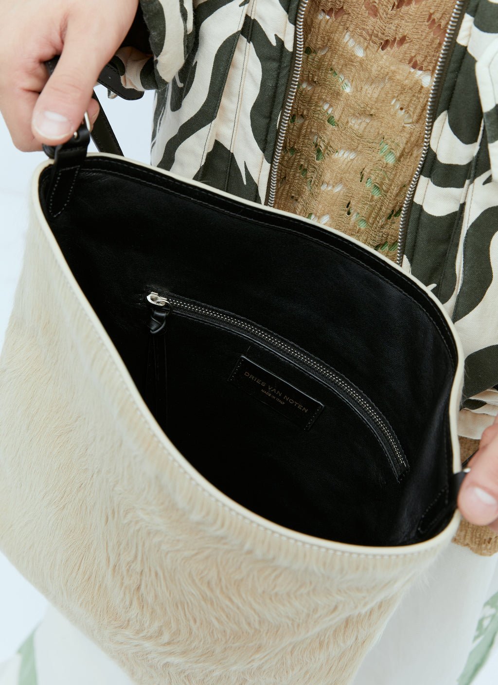 Dries Van Noten Men Leather-Trimmed Hair Tote Bag