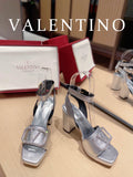 Valentino Garavani Strap Heeled Sandals With V Logo Crystal EmbellisGLAMIent Silver For Women