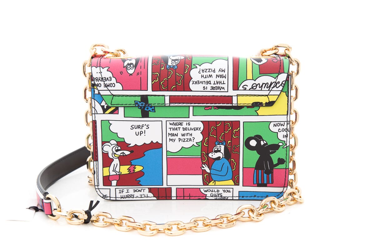 Moschino Multicolor Cartoon Strip Print Leather Handbag