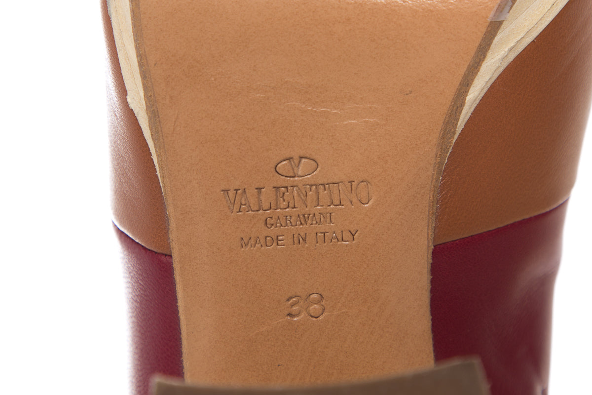 Valentino Maroon,Black,Peanut Lather Color Block Boots SZ 38