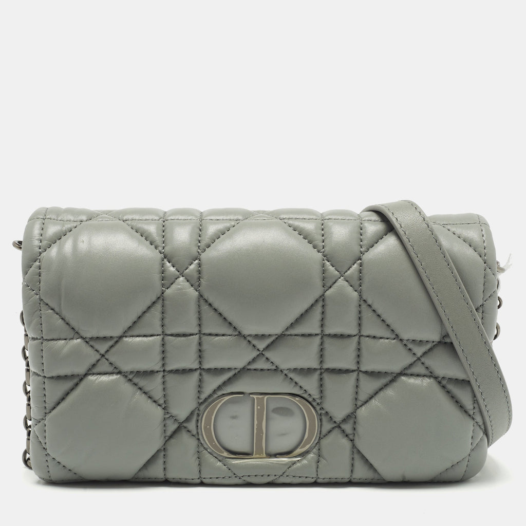 Dior Stone Grey Macrocannage Leather Mini Caro Bag