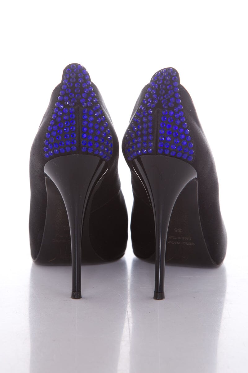 Giuseppe Zanotti Black Satin Jewel Heels SZ 36