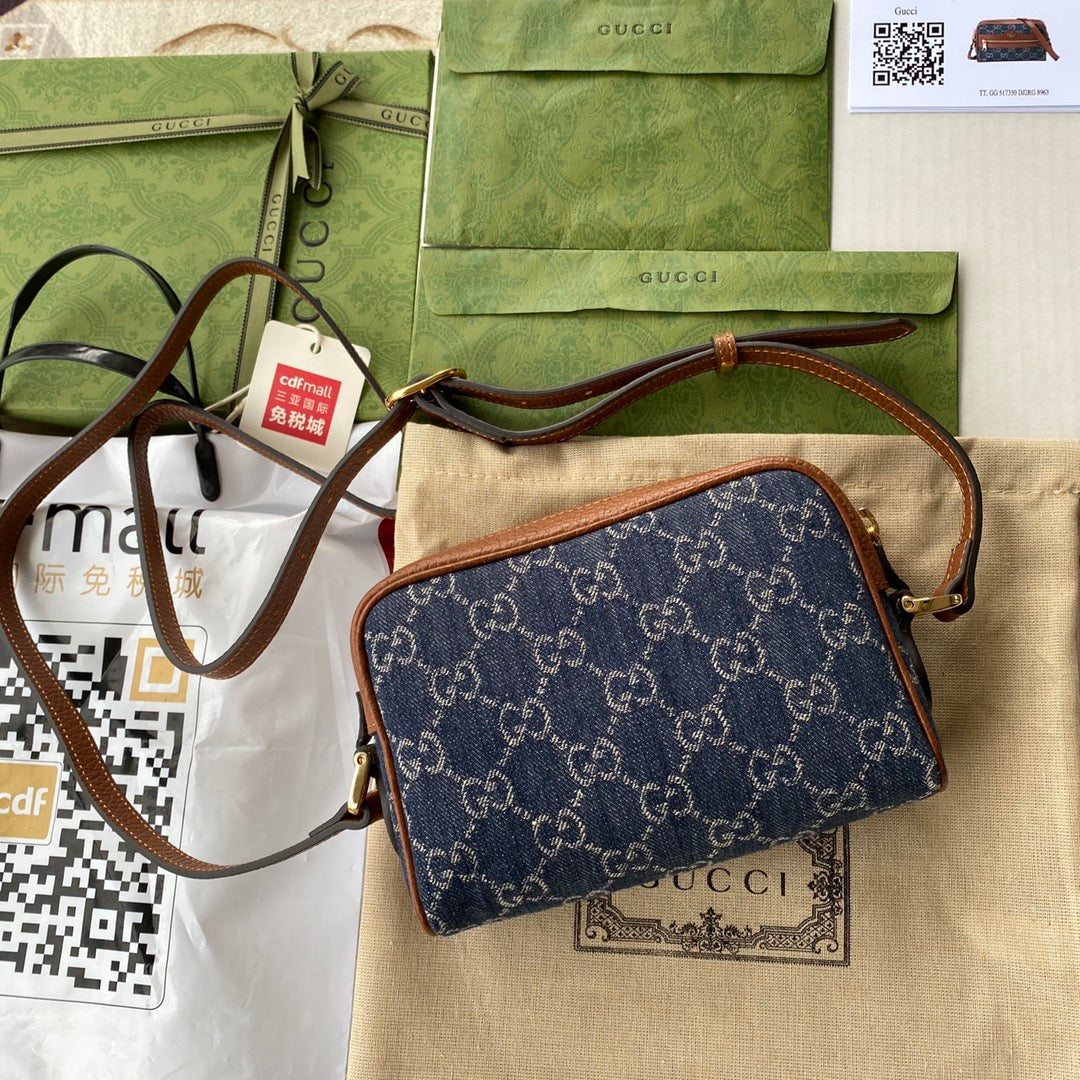 gg Ophidia gg Mini Bag Dark Blue And Ivory Eco Washed Organic gg Jacquard Denim For Women 7in/17.5cm gg 517350 2KQgg 8375