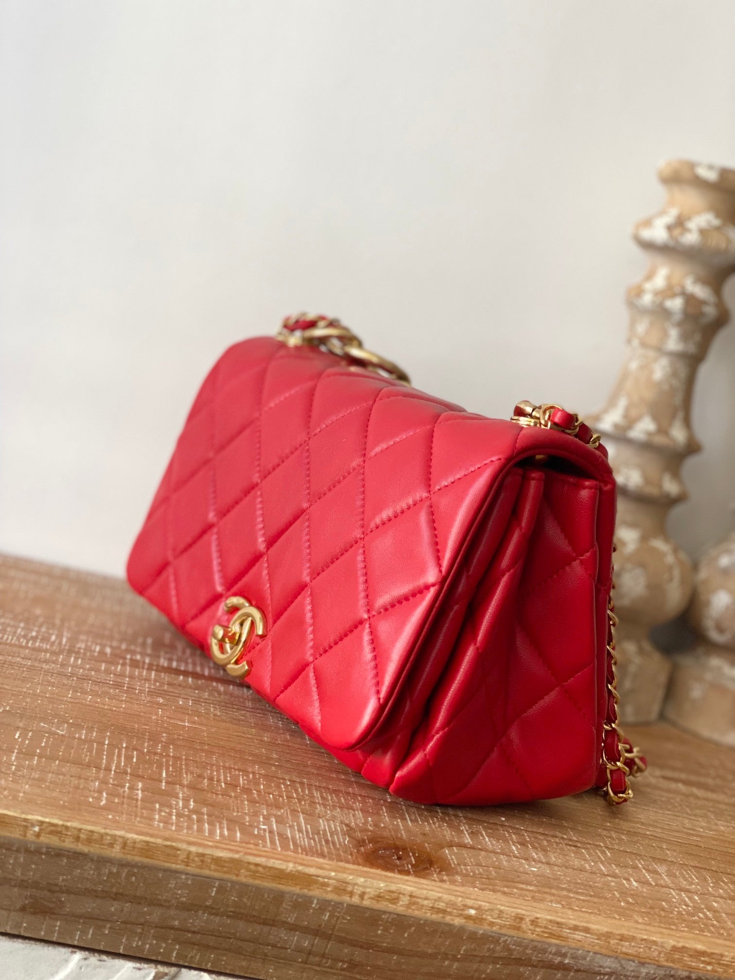 CHLLarge Flap Red Bag For Women 23cm/9in