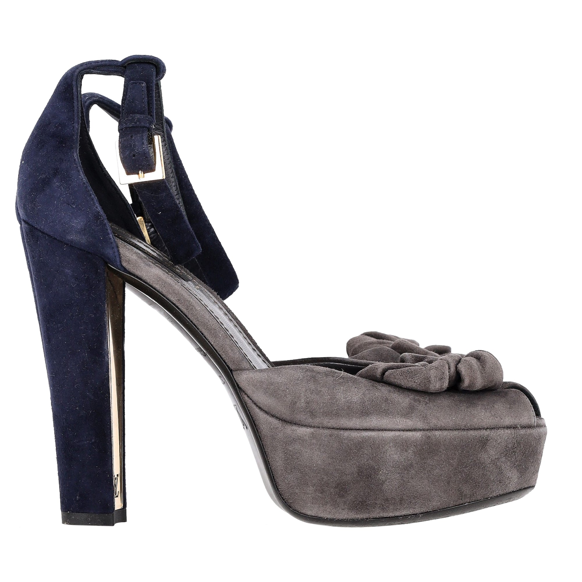 Louis Vuitton Flower Detail Platform Sandals in Blue and Grey Suede