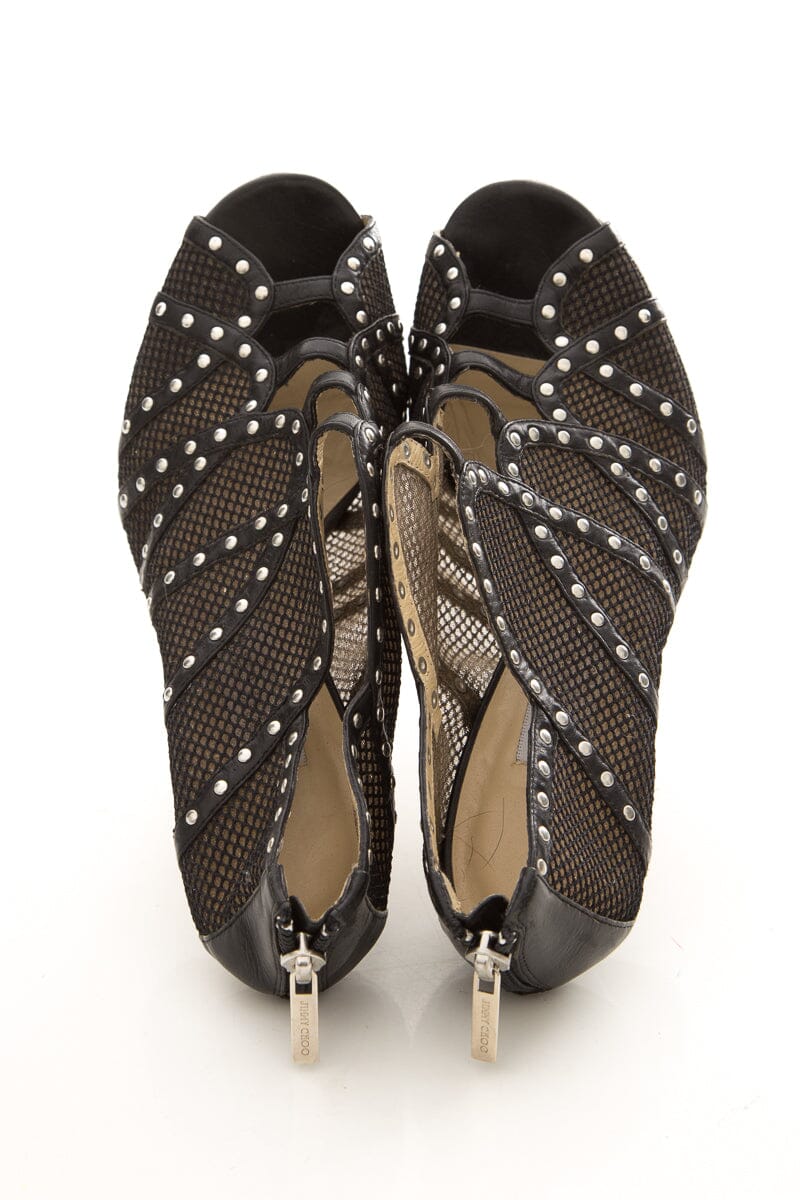 Jimmy Choo KARINA Mesh Studded Black Heels SZ 39.5