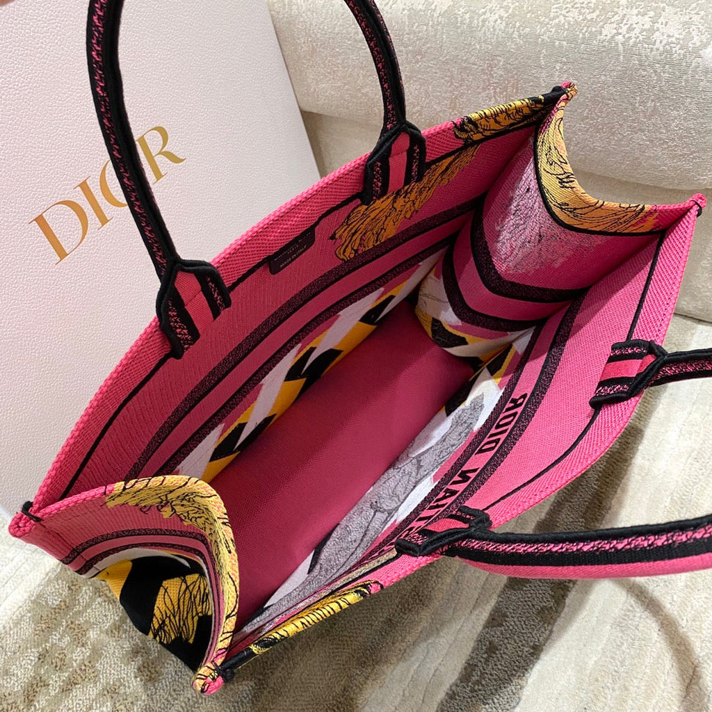GLAMI Large Book Tote Multicolor Toile de Jouy Zoom Pop Embroidery, Fuchsia Pink, For Women WomenÃ¢â‚¬â„¢s Handbags, 41cm CD M1286ZROH_M929