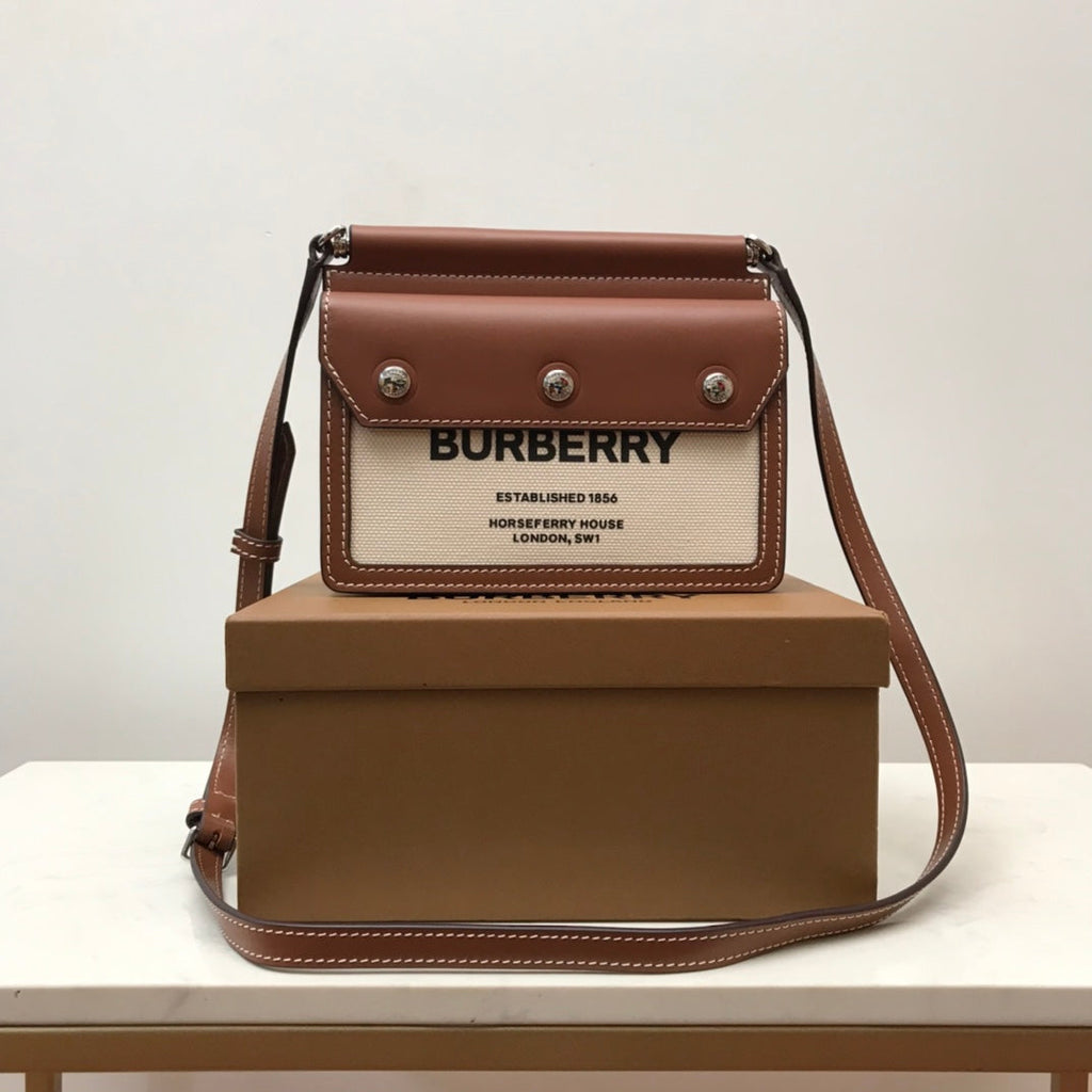 GLAMI Mini Horseferry Print Title Bag With Pocket Detail Malt Brown For Women, Bags 7.5in/19cm 80146111
