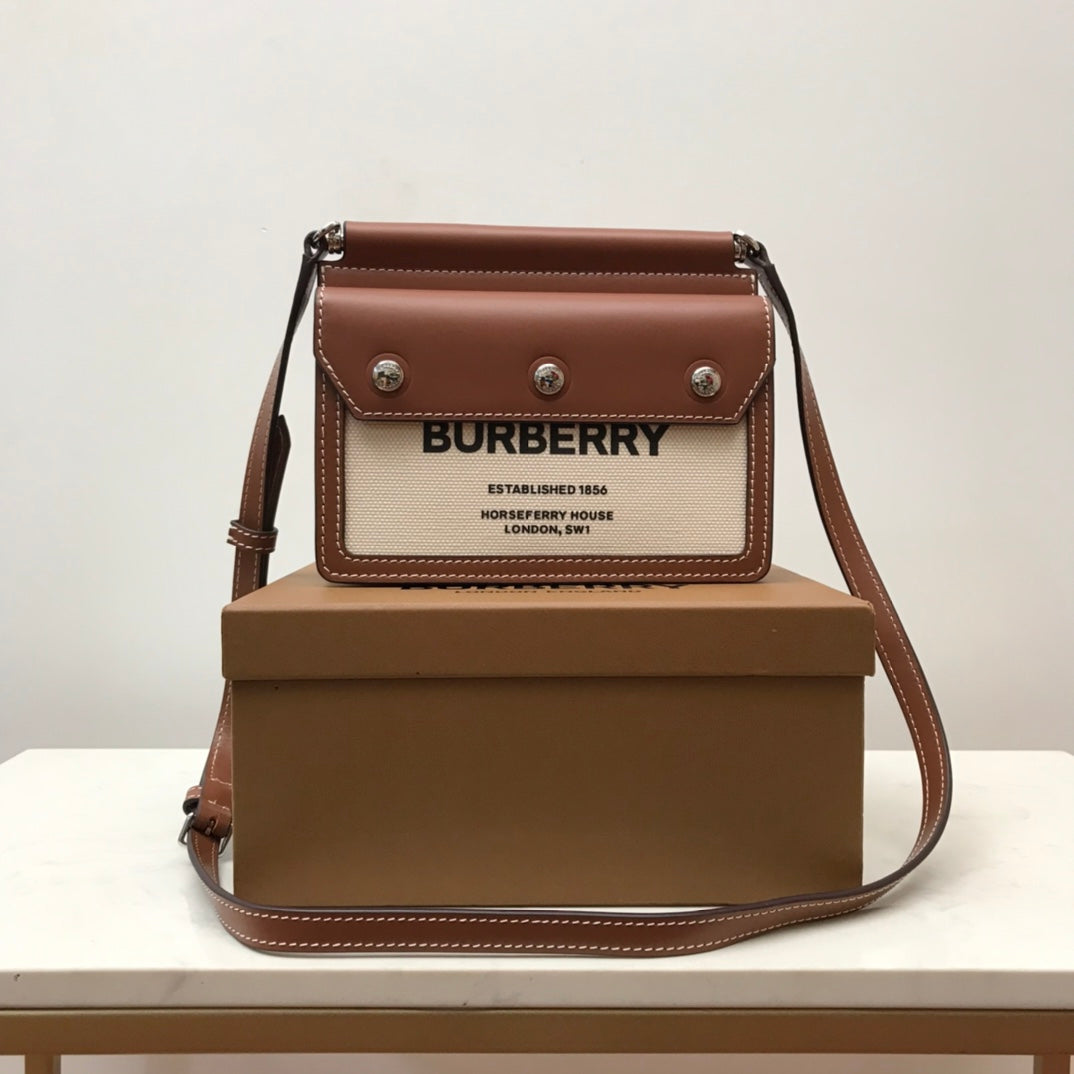 GLAMI Mini Horseferry Print Title Bag With Pocket Detail Malt Brown For Women, Bags 7.5in/19cm 80146111