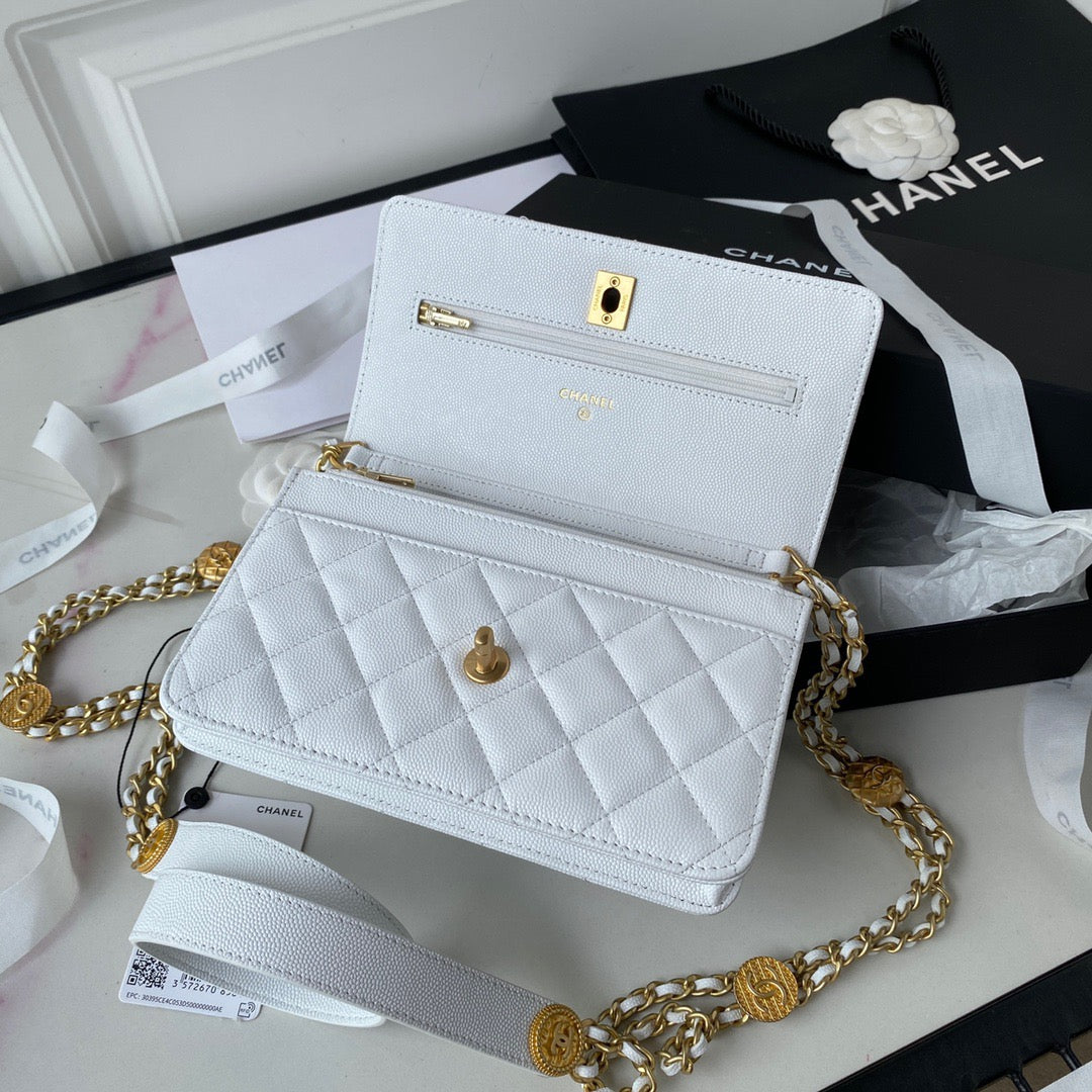 CHLSmall GlamIap Bag Gold Hardware White For Women Handbags, Shoulder Bags 7.5in/19cm AP2840