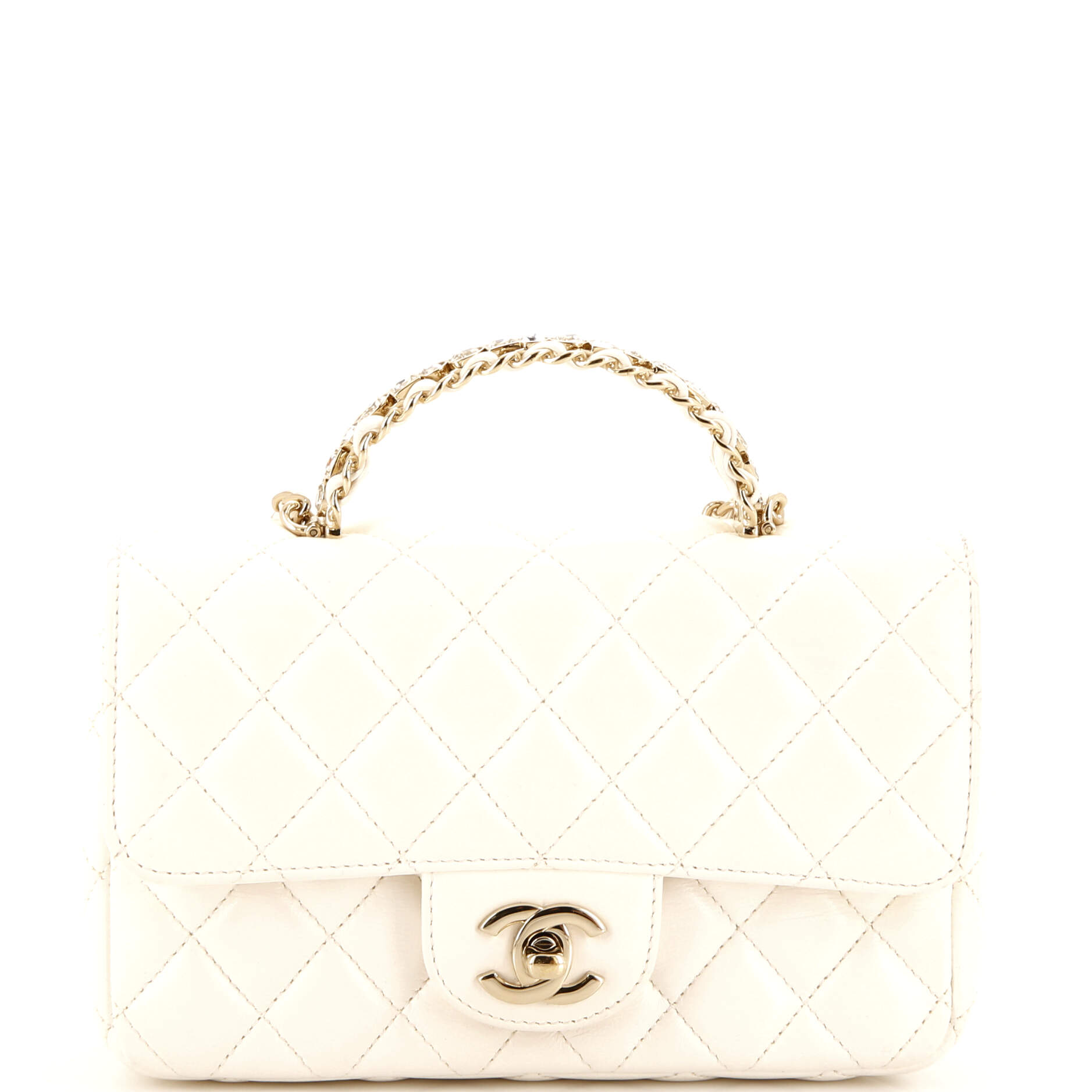 CHANEL Crystal Chain Flap Top Handle Bag Quilted Lambskin Small