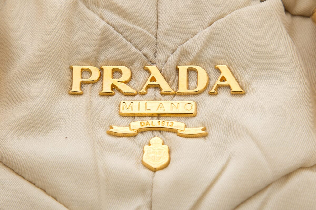 Prada Cream Quilted Puff Nylon Handbag