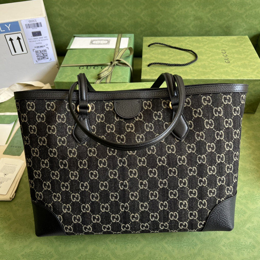 Glami OphiGLAMIa MeGLAMIum Tote With Web Black And Ivory Glami Denim Jacquard For Women 15in/38cm 631685 UN3BG 1274