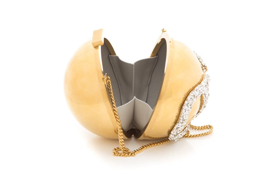 Valentino Gold Crystal Embelished V-Logo Cluctch