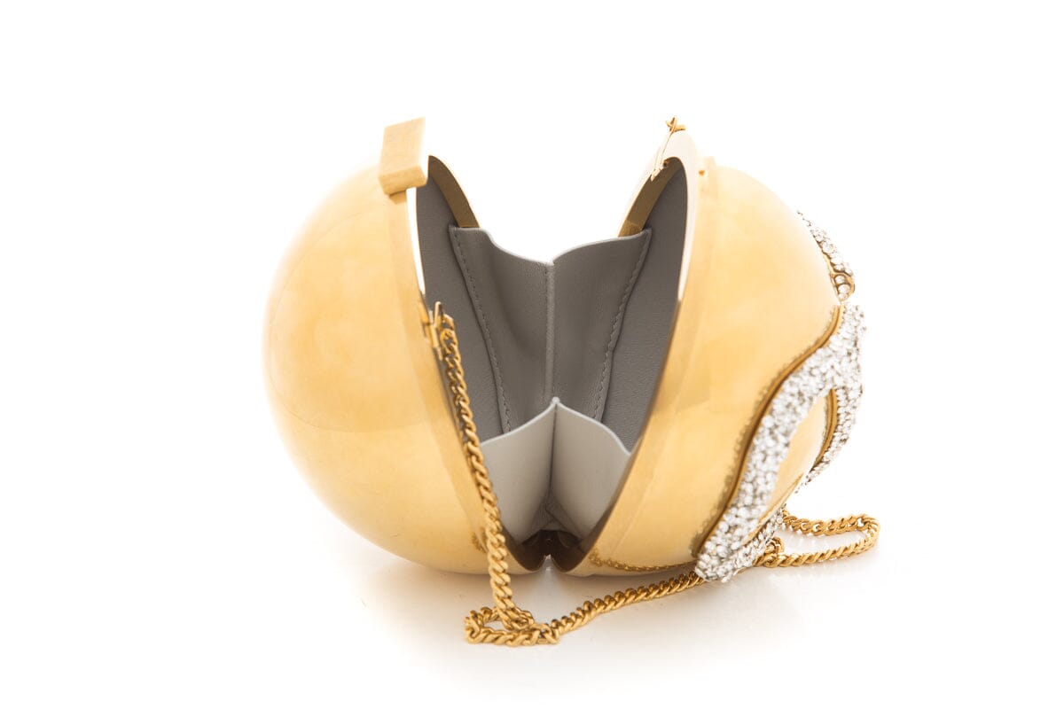 Valentino Gold Crystal Embelished V-Logo Cluctch