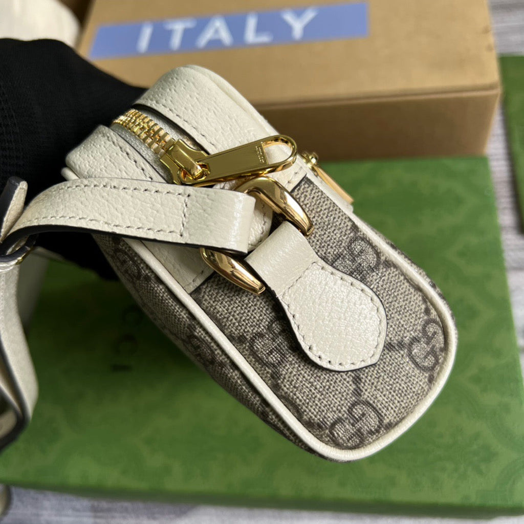 gg Ophidia Mini gg Bag Beige And Ebony gg Supreme Canvas, With White For Women  7in/17.5cm gg 517350 96IWS 9794