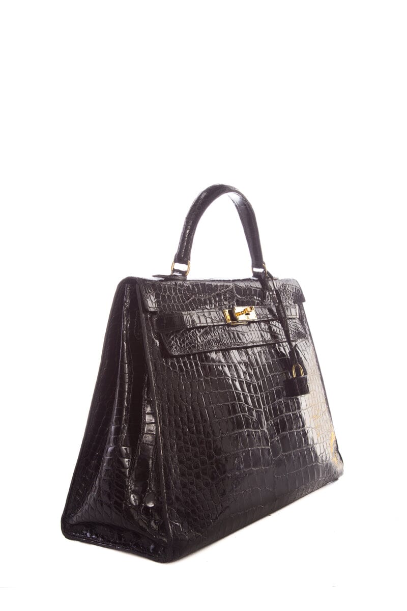 HermÃƒÆ’Ã‚Â¨s Black Croc Kelly 35 GHW  Handbag