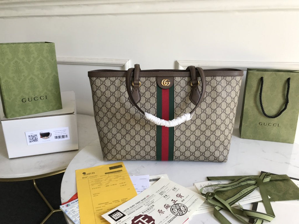 gg Ophidia gg Medium Tote Bag Beige/Ebony gg Supreme Canvas And Brown For Women 15in/38cm 631685 96IWB 8745