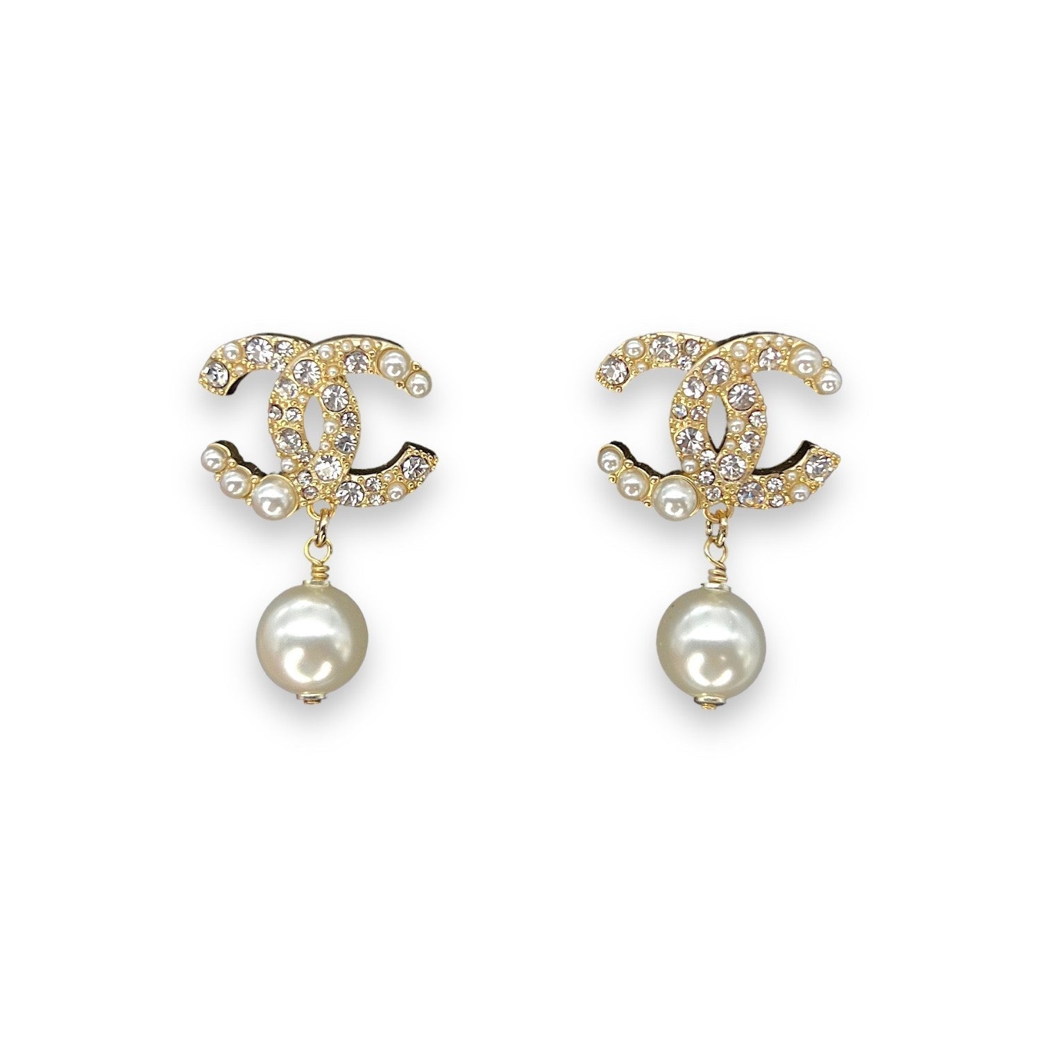 Chanel CC Strass & Faux Pearl Drop Earrings
