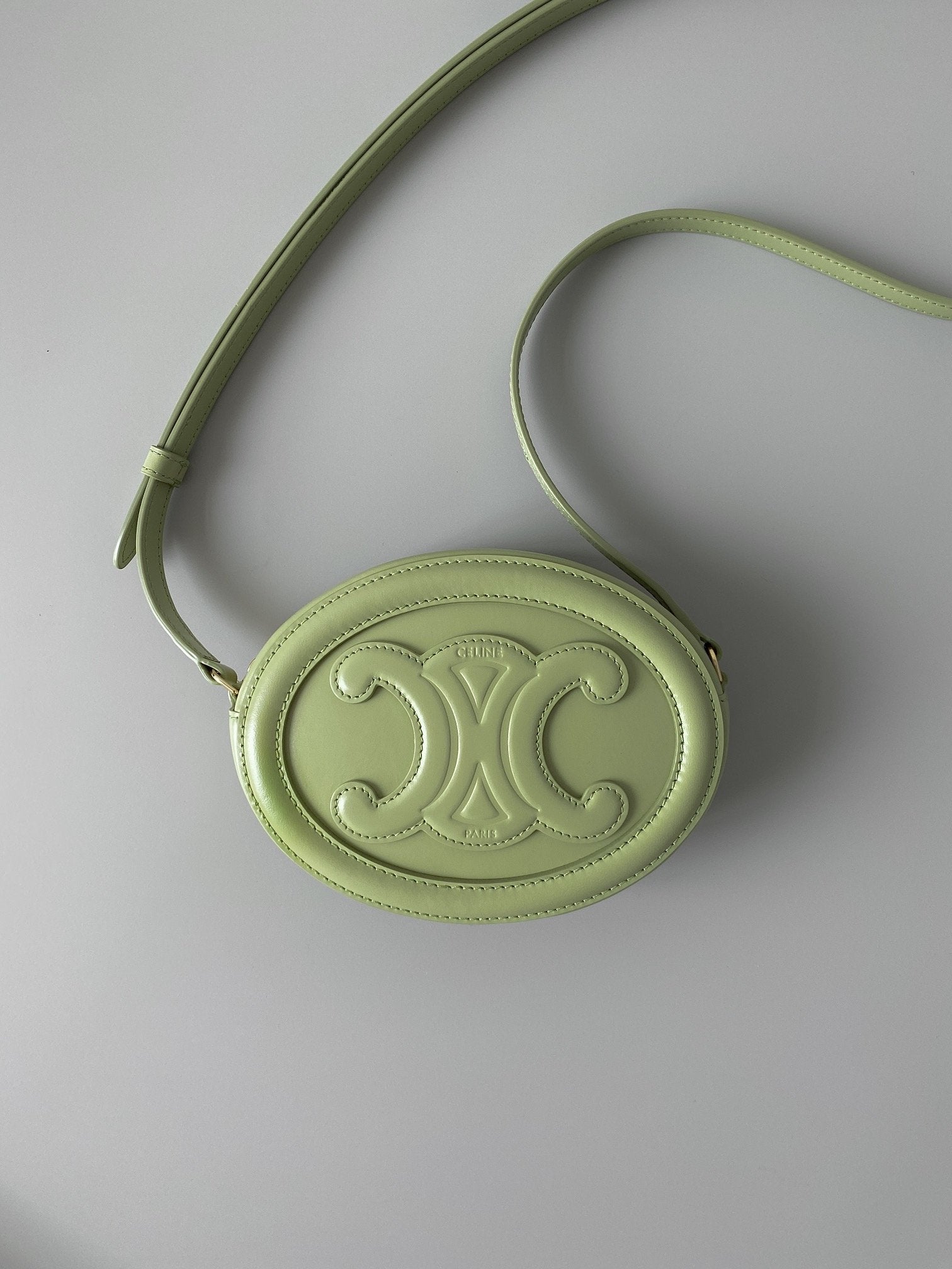 GLAMI Crossbody Oval Purse Cuir Triomphe Mint Green For Women 6in/16cm