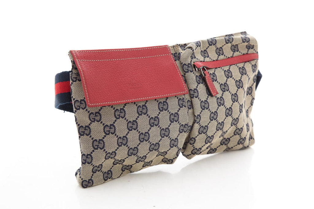Gucci Beige & Blue Monogram Belt Bag