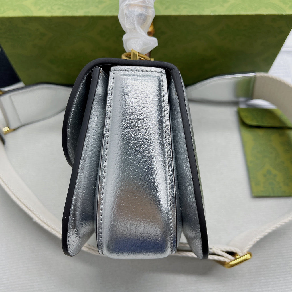 gg Bamboo 1947 Mini Top Handle Bag Silver For Women, Women’s Bags 6.7in/17cm gg