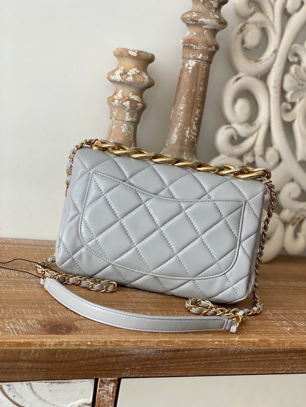CHLLarge Flap Grey Bag For Women 23cm/9in