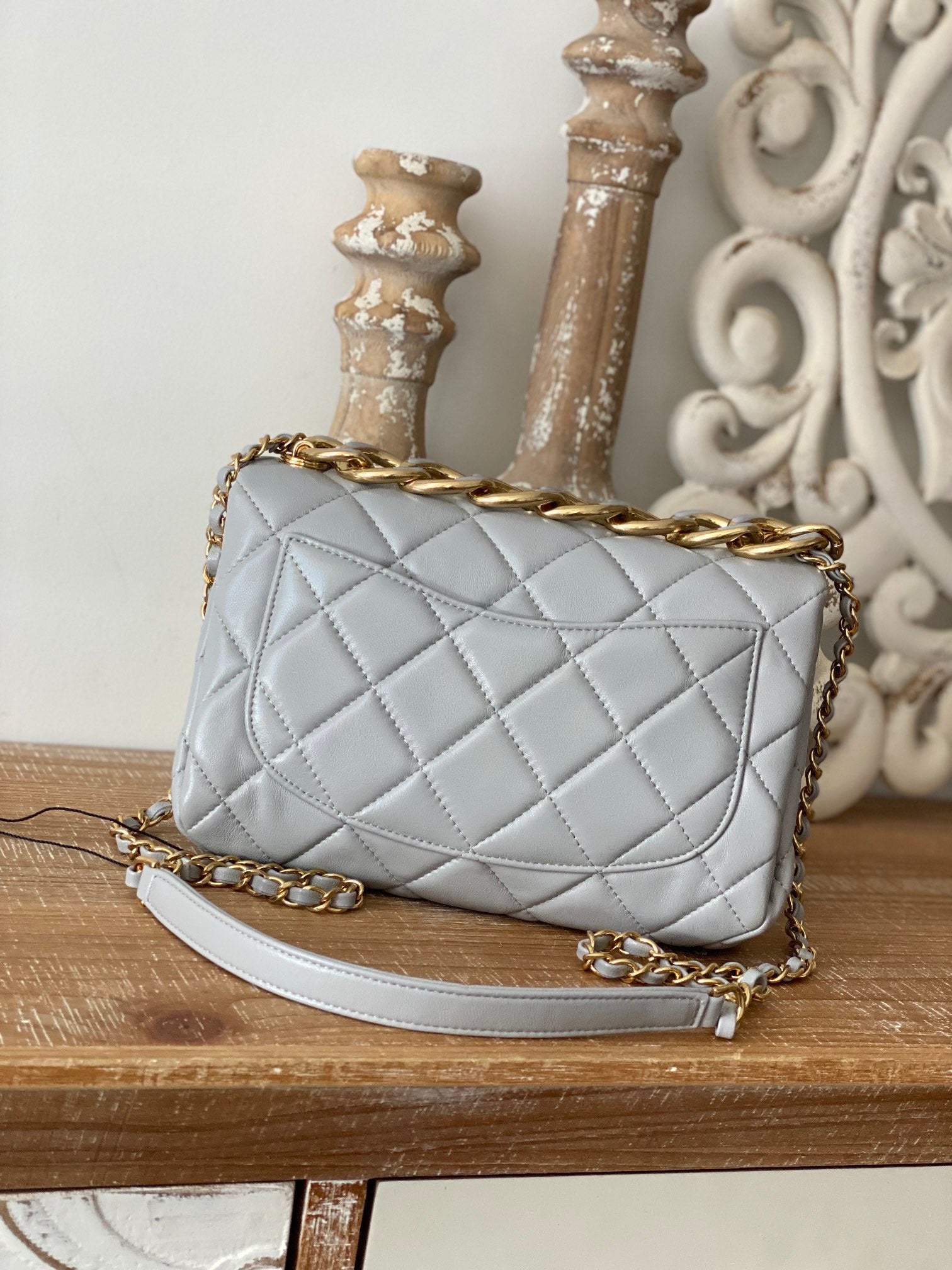 CHLLarge Flap Grey Bag For Women 23cm/9in