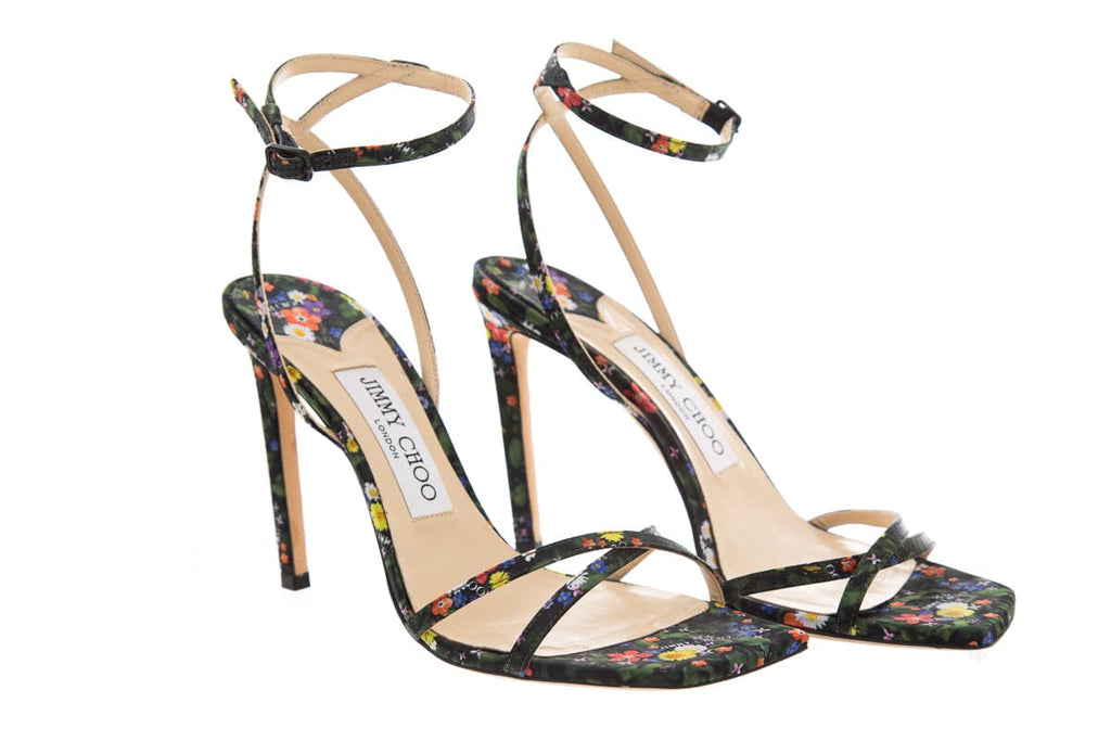 Jimmy Choo Metz Green Floral Print Sandals SZ 36
