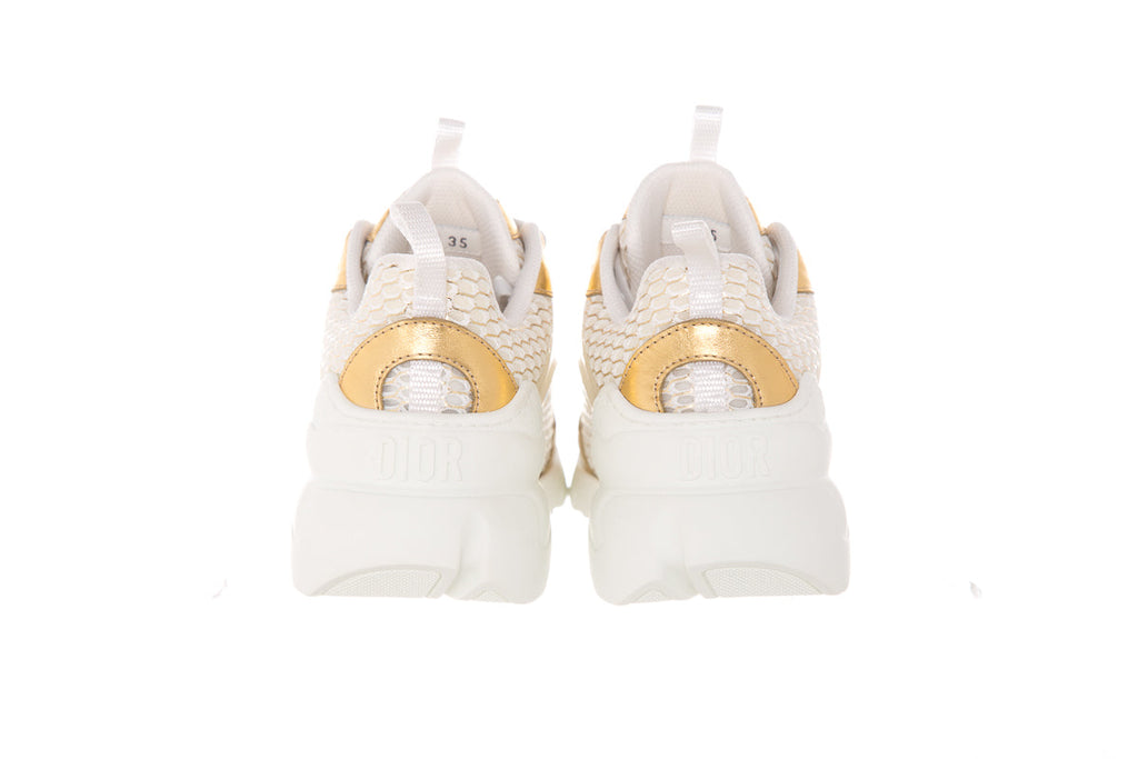 Christian Dior White & Gold D-Connect Sneakers SZ 35
