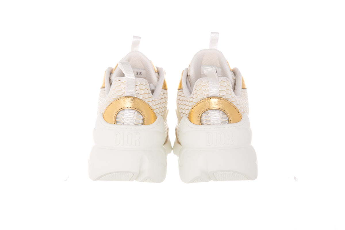 Christian Dior White & Gold D-Connect Sneakers SZ 35