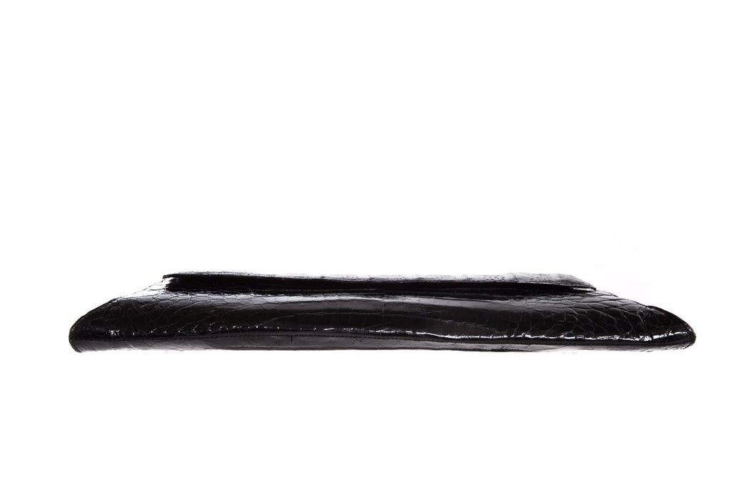 Nancy Gonzalez Black Crocodile Envelope Clutch
