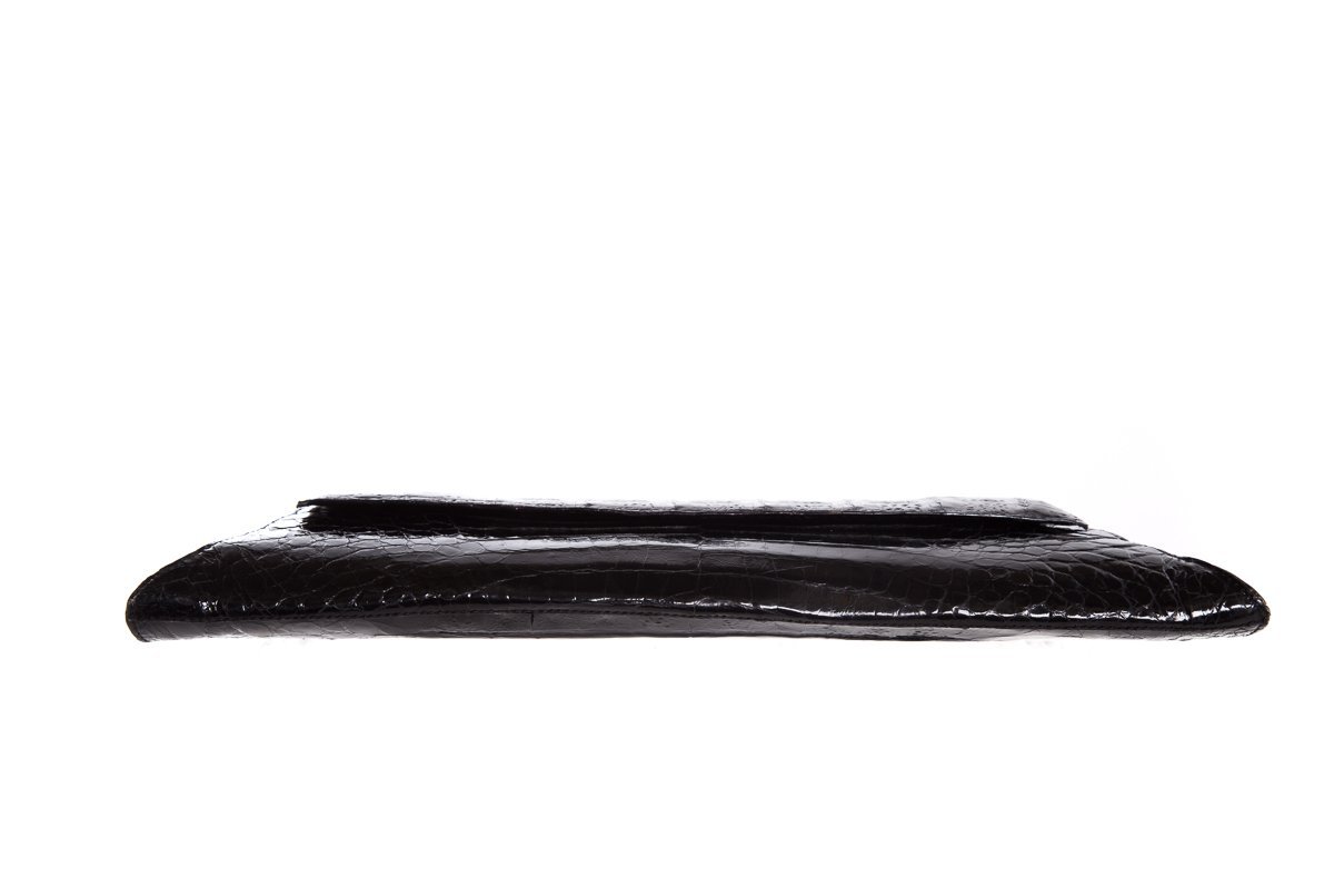 Nancy Gonzalez Black Crocodile Envelope Clutch
