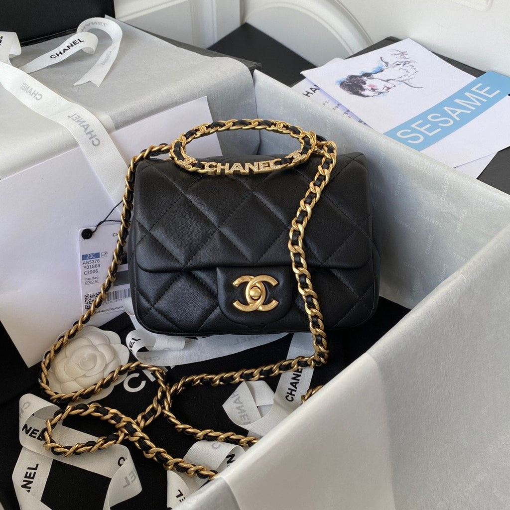 CHLSmall GlamIap Bag Gold Hardware Black For Women Handbags, Shoulder Bags 7.9in/20cm AS3450