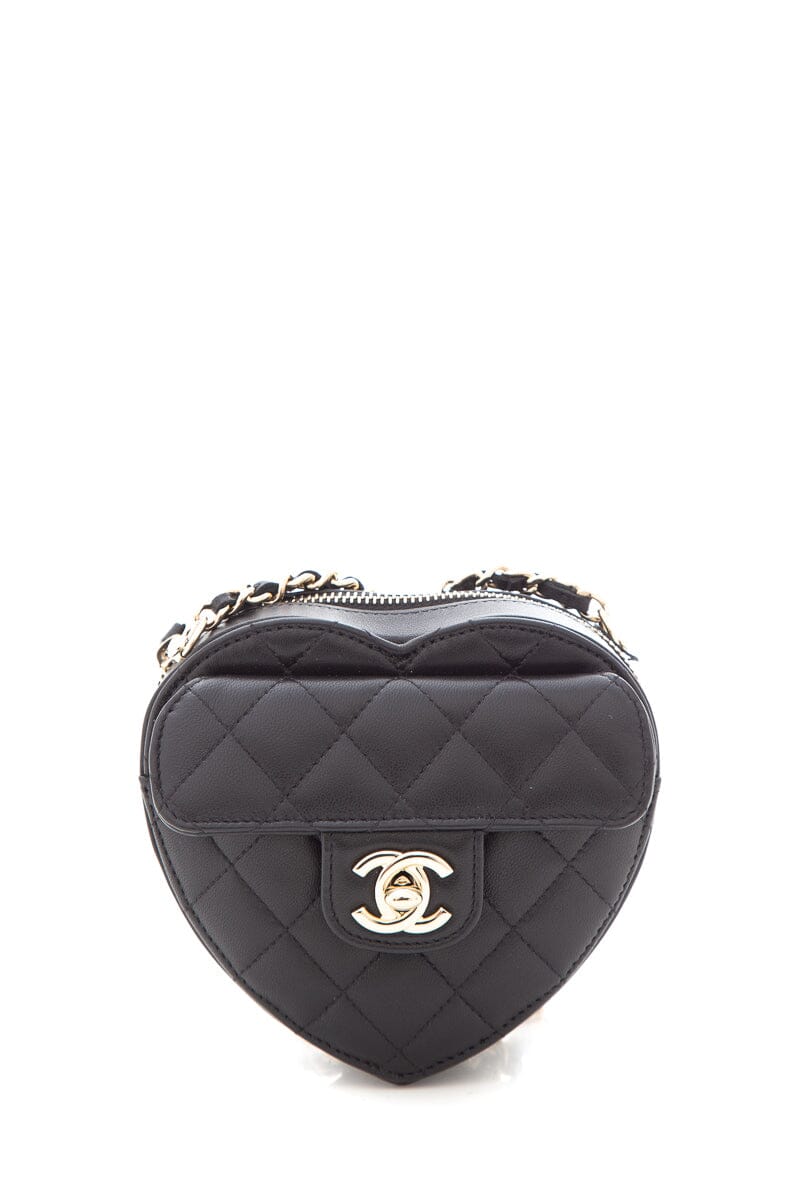 Chanel 2021 Black Mini Heart On Chain Handbag- Full Set