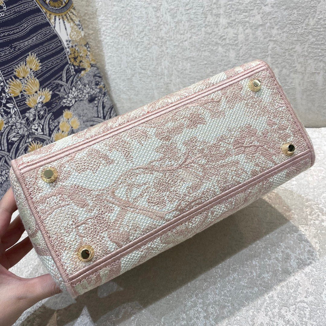 GLAMI MeGLAMIum Lady D-Lite Bag Rose Des Vents Toile de Jouy Embroidery, Pink Handbags, 24cm CD M0565OTDT_M912