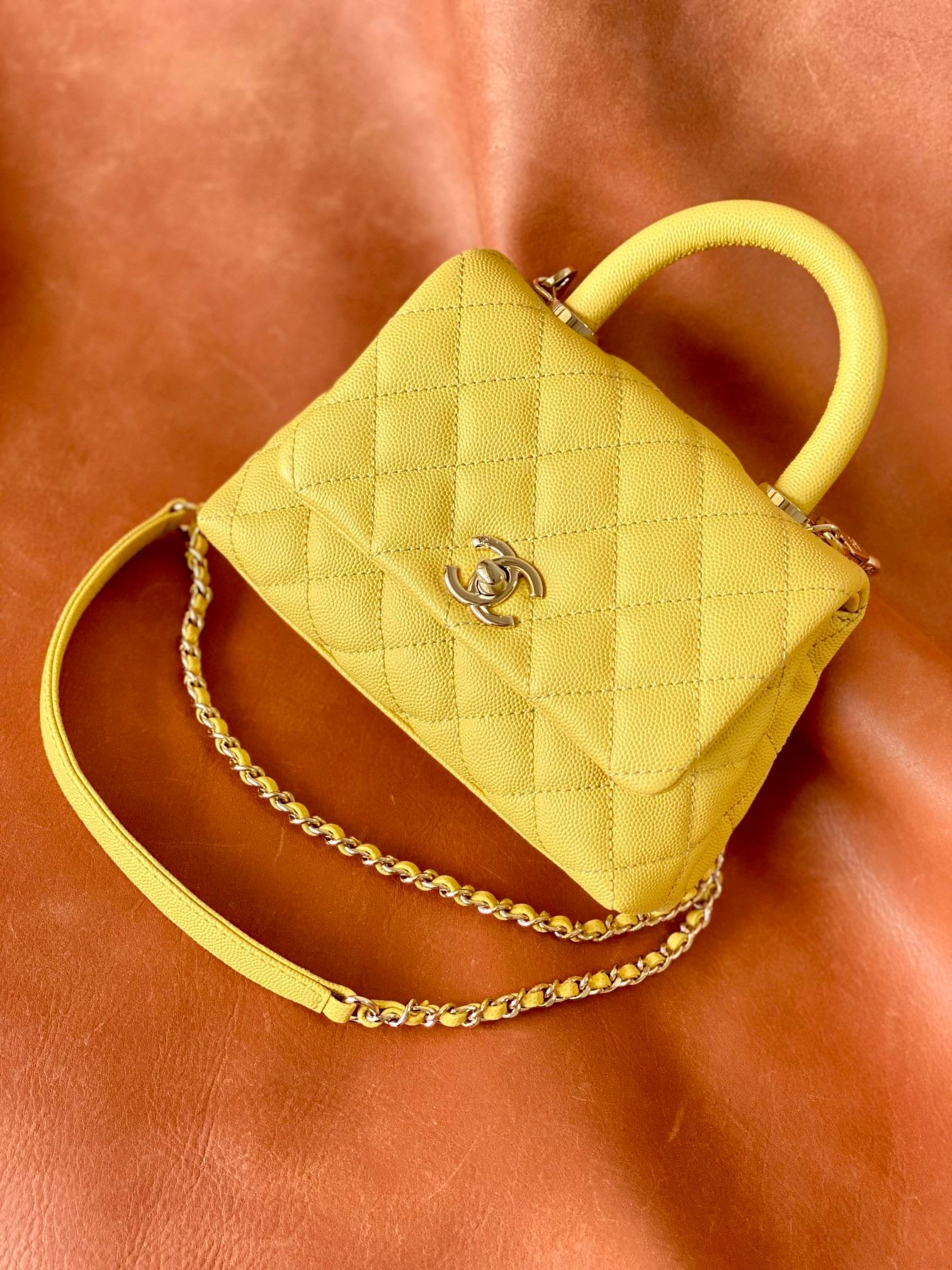 CHLMini GlamIap Bag Top Handle Yellow For Women 7.5in/19cm