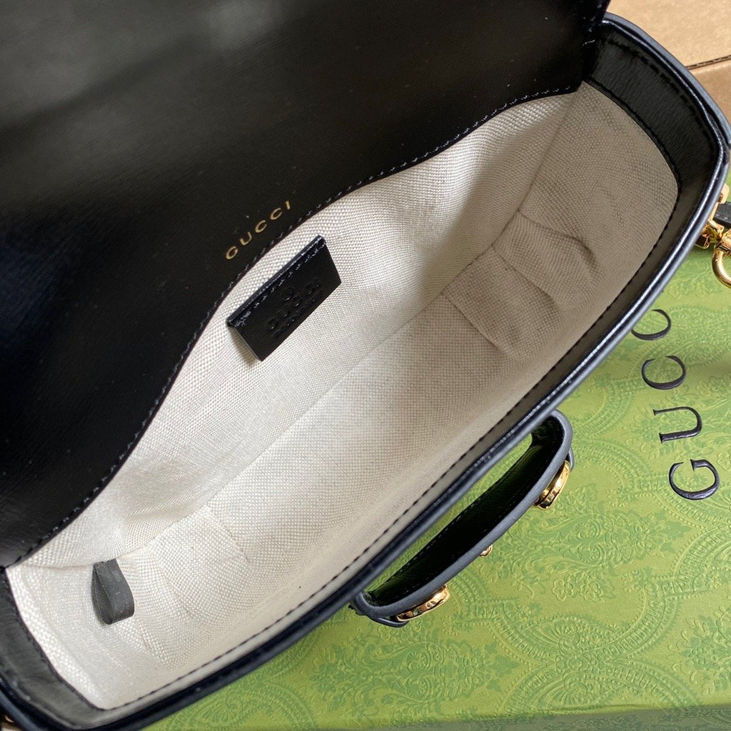 gg Horsebit 1955 Mini Bag Black For Women, Women’s Bags 8in/21cm gg 658574 18YSG 1060