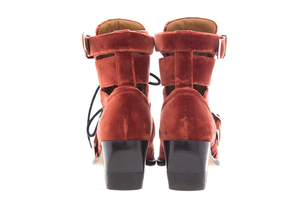 Chloe Red Velvet Rylee Cut Out Booties SZ 37.5