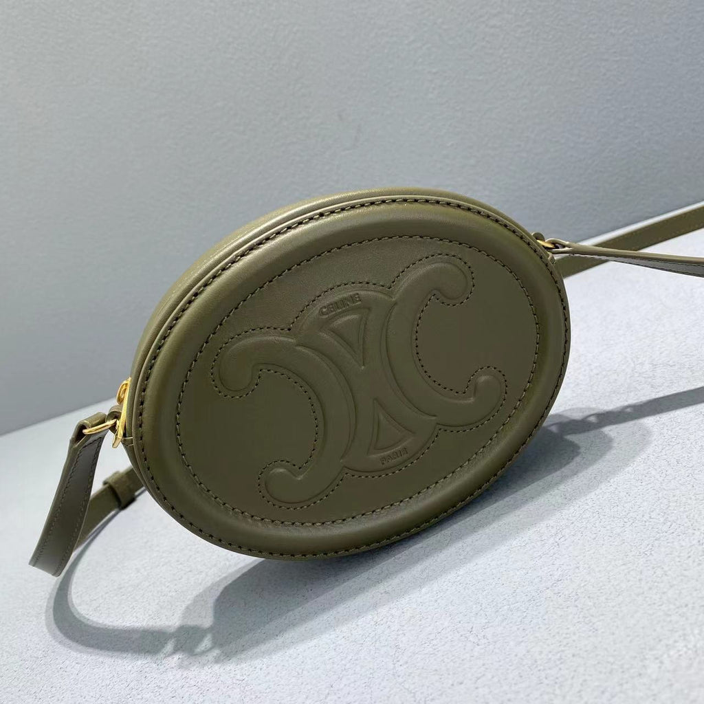 GLAMI Crossbody Oval Purse Cuir Triomphe Dark Green For Women 6in/16cm