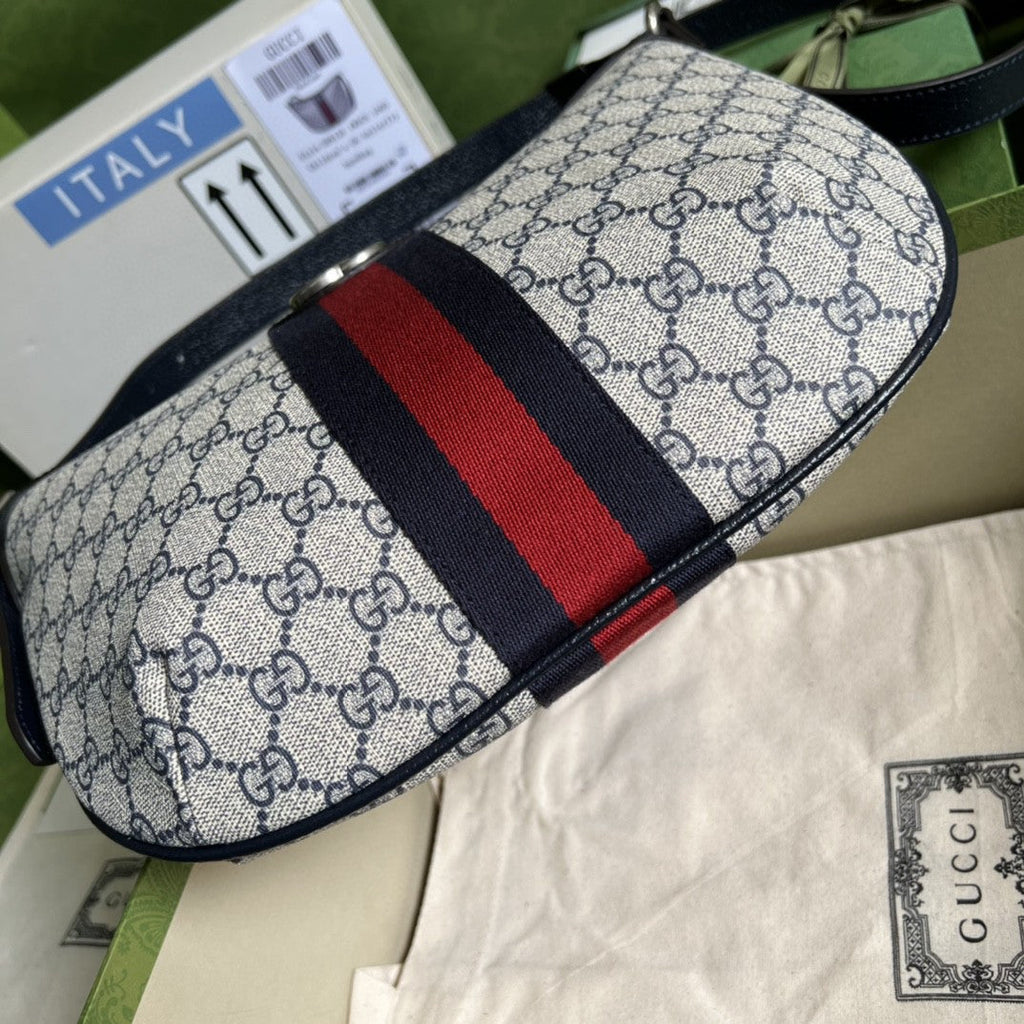 gg Ophidia gg Small Shoulder Bag Beige And Blue gg Supreme Canvas For Women 12in/30cm 598125 2ZGMN 4076