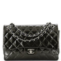 CHANEL Classic Double Flap Bag Quilted Striated Metallic Patent Jumbo