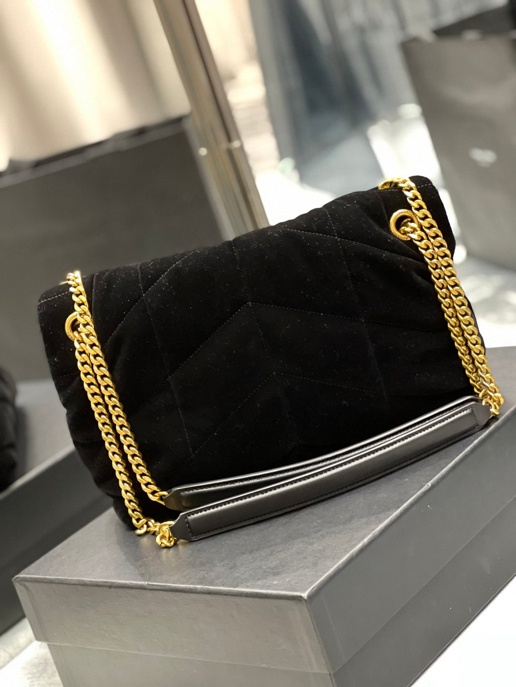GLAMI Puffer Small Chain Bag Black For Women, Women’s Bags 11.4in/29cm YSLÃ¢â‚¬Å½