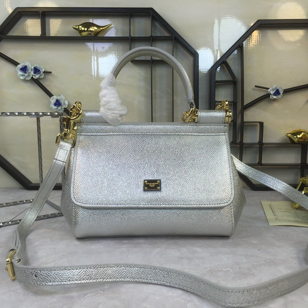 GLAMI MeGLAMIum Sicily Handbag In Dauphine Silver For Women 10.2in/26cm GLAMI