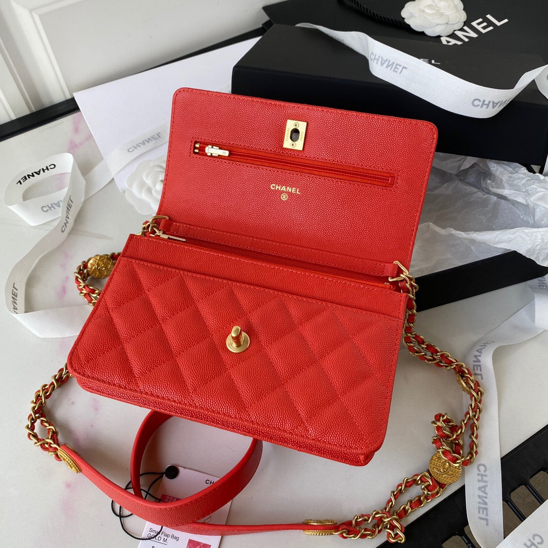 CHLSmall Flap Bag Gold Hardware Red For Women, Women’s Handbags, Shoulder Bags 7.5in/19cm AP2840