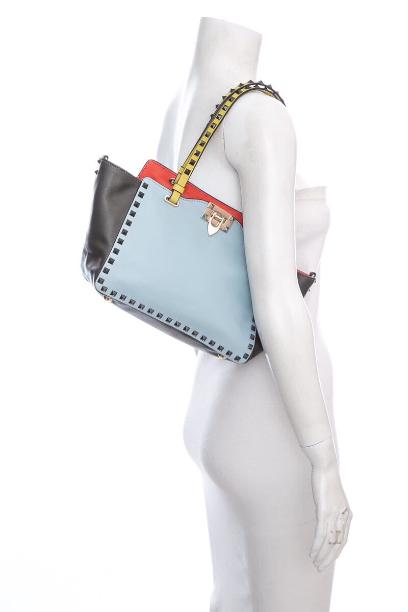 Valentino Multi Colorblock Rockstud Small Tote