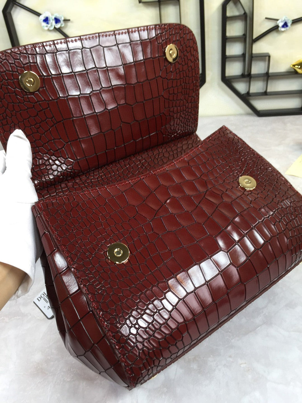 GLAMI MeGLAMIum Sicily Bag In Foiled CrocoGLAMIle-Print Burgundy For Women 10.2in/26cm GLAMI