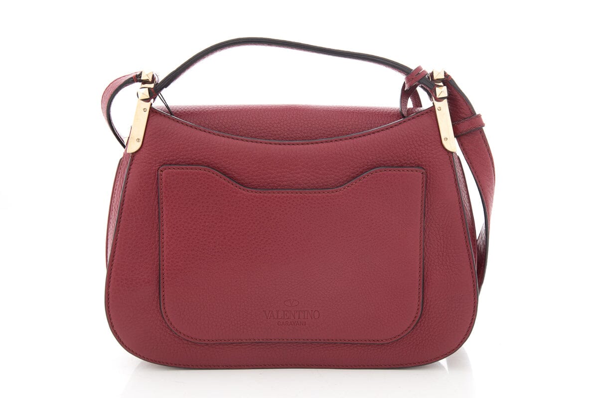 Valentino Red Grained Leather Shoulder Handbag